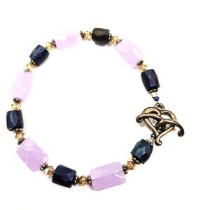 Lavender Jadeite/Chalcedony, Iridescent Beads, Champagne Bicone Beads Bracelet